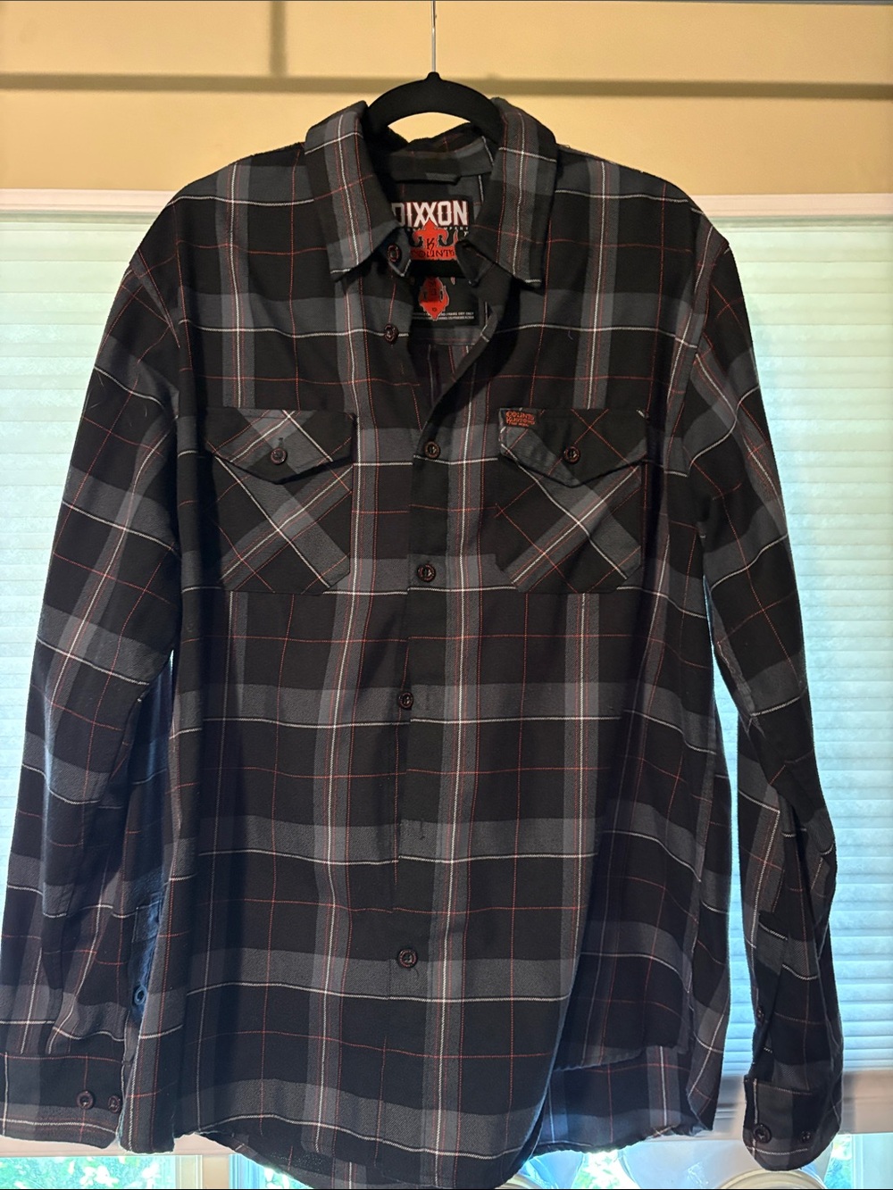 DIXXON - Counts Kustoms - XL - Men's Black, Gray & Red Plaid Button-Down Shirt
